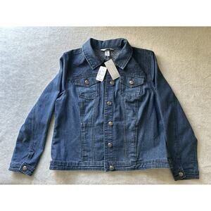 Christopher & Banks Blue Floral Embroidered‎ Denim Stretch Button Up Jacket P/L